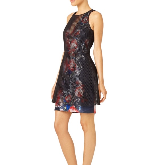 Sachin & Babi Party Dress Floral Print with Black Mesh Overlay - Size 8 - Picture 3 of 6